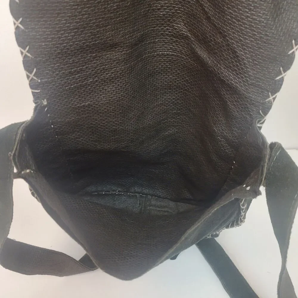 Black Suede Leather Crossbody Bag Yin Yang Handmade Boho Hippie Distressed
